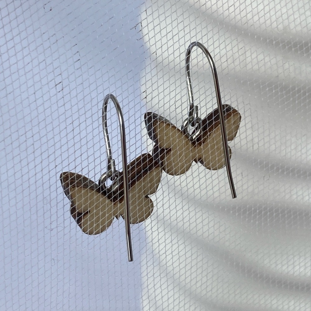 PETITE Wooden Butterfly Earrings - Picture 3 of 10